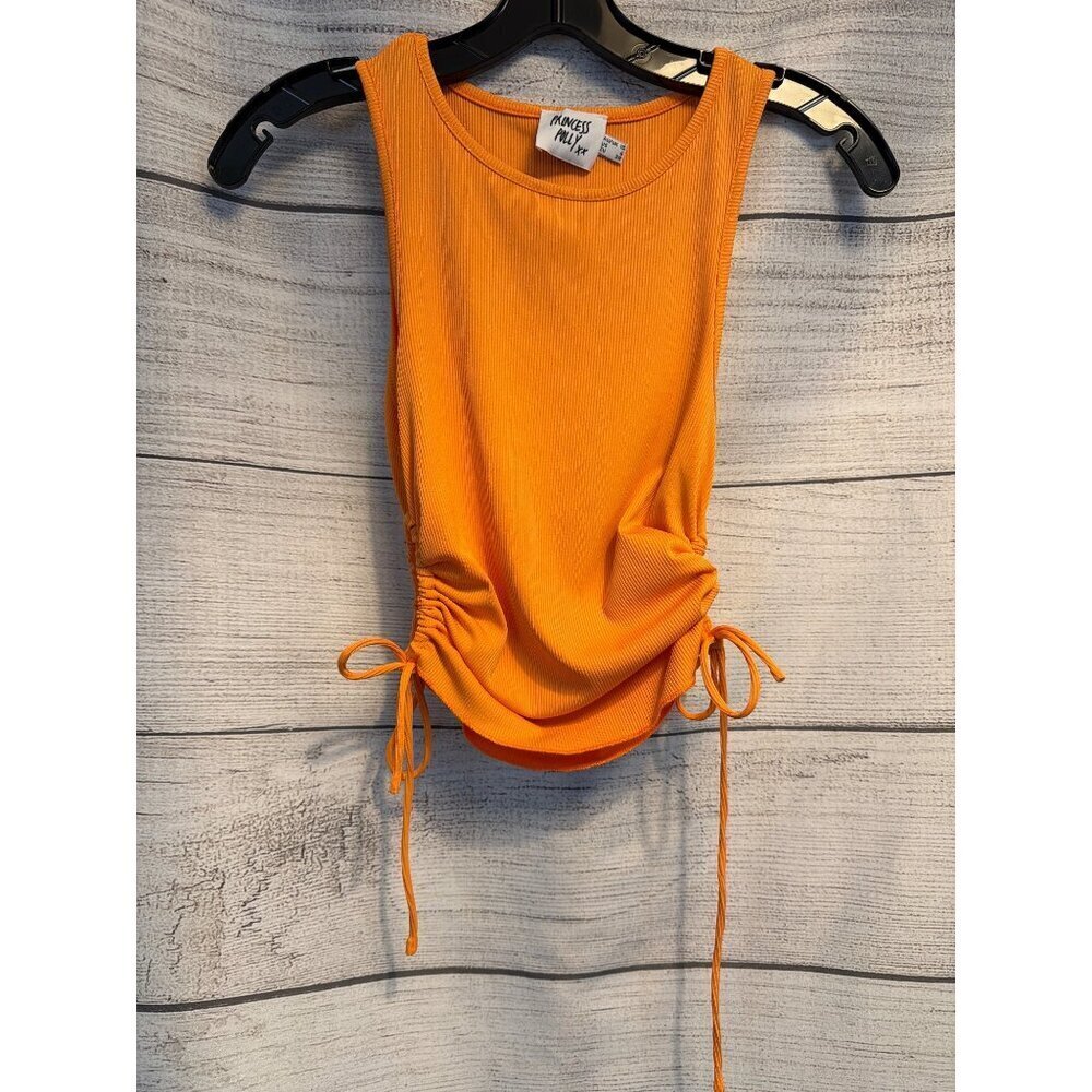 Princess Polly Ruched Bright Orange Ribbed Tank Top Adjustable Side Ties Size 6
